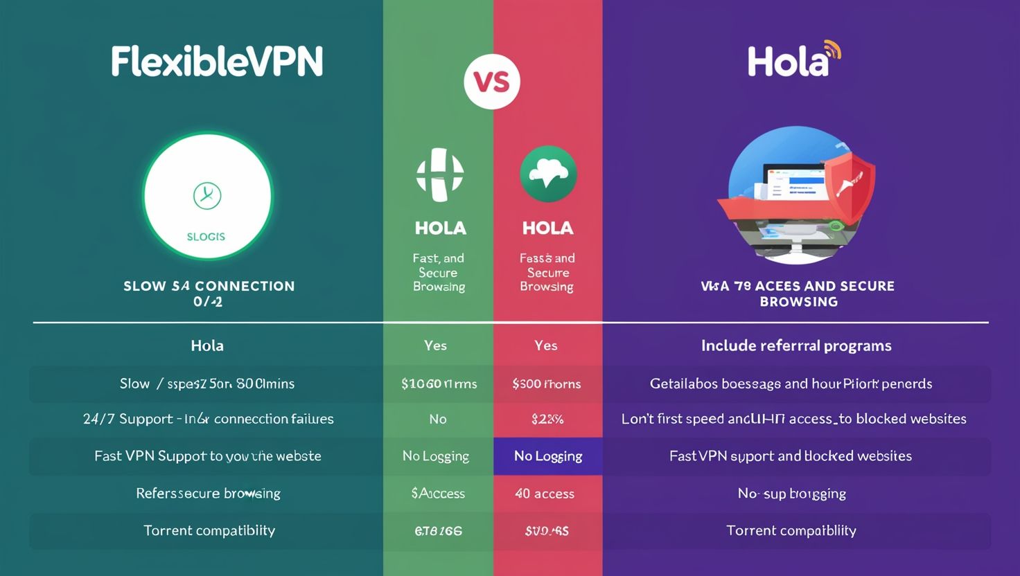 Сравнительная таблица VlexVPN и Hola с характеристиками скорости, безопасности, поддержки и стоимости услуг