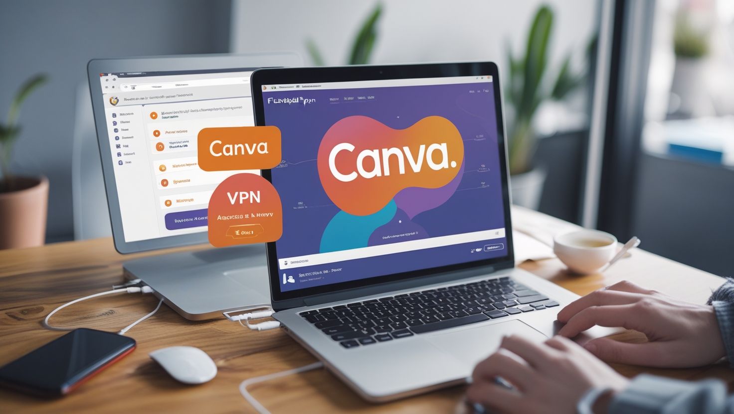 Canva VPN дизайн графика анонимность интернет-безопасность защита данных онлайн-приватность цифровая безопасность удаленная работа
